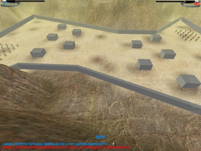 This is our Mountain Pass arena. The team names are shown in Red-team/Blue-team colors at the lower left.