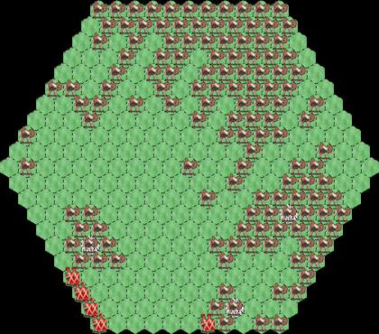 Screenshot where untrained legions have allowed barbarians to fill the map.